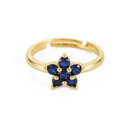 Verstellbarer Ring mit Glasblume, Echter 18 Karat vergoldeter Messingschmuck für Frauen, cadmiumfrei und bleifrei, dunkelblau, uns Größe 7 1/4 (17.5mm)