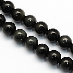 Natürlichen Obsidian runden Perlen Stränge, 10.5 mm, Bohrung: 1.2 mm, ca. 36 Stk. / Strang, 15.7 Zoll