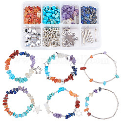 SUNNYCLUE DIY Gemstone Bead Stretch Bracelets Making Kits, include Brass Tube Beads & Pendants, 304 Stainless Steel Pendants, Alloy & Iron Beads, Clear Elastic Crystal Thread, Mixed Color, 5~8x5~8mm, Hole: 1mm