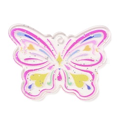 Acrylic Pendants, Butterfly, Orchid, 28x37.5x1.5mm, Hole: 1.8mm
