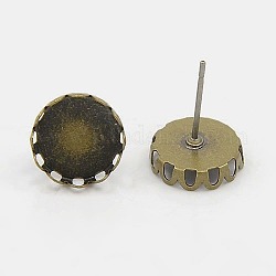Clous d'oreille en laiton, bronze antique, taille: environ 14 mm de long, rond et plat: environ 10 mm de diamètre intérieur, pin: environ 0.7 mm d'épaisseur