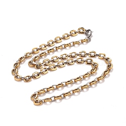 Placage sous vide 304 collier de chaînes à maillons ovales en acier inoxydable, bijoux hip hop pour hommes femmes, or et acier inoxydable Couleur, 23.15 pouce (58.8 cm)