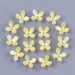 Tapas de cuentas de acetato de celulosa (resina), 4-pétalo, flor, amarillo, 13x13x3mm, agujero: 1 mm