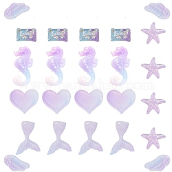 Cabochon in resina opaca sunnyclue, a forma di cuore e coda di sirena e stella e stella marina e testa e ala di caramelle, lilla, 24 pc / set