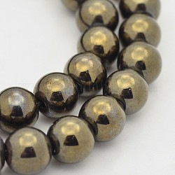 Chapelets de perles rondes en hématite synthétique sans magnétique, l'imitation de la pyrite, antique bronze plaqué, 10mm, Trou: 1mm, Environ 40 pcs/chapelet, 14.9 pouce