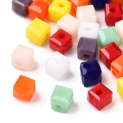 Непрозрачные цветные граненые стеклянные бусины, кубические, разноцветные, 4x4x4 мм, отверстие : 1.2 мм