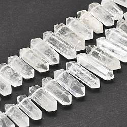 Natürlichem Quarz-Kristall-Perlen Stränge, Bergkristallperlen, facettiert, zweiseitig spitz/Kugel, 25~63x13~16x11~13.5 mm, Bohrung: 1.6 mm, ca. 21~22 Stk. / Strang, 15.55 Zoll (39.5 cm)