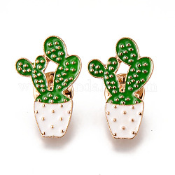 Alloy Enamel Brooches, Enamel Pin, with Brass Butterfly Clutches, Cactus, Light Gold, Cadmium Free & Nickel Free & Lead Free, Green, 28.5x19x2mm, Pin: 1mm