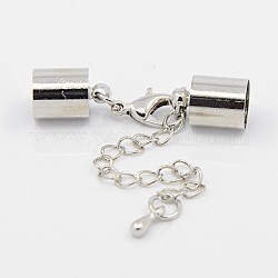 Iron Chain Extender, with Lobster Claw Clasps and Brass Cord Ends, Platinum, 42x10mm, Hole: 9.5mm, Cord End: 14x10mm, Hole: 9.5mm
