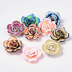 Handmade Polymer Clay Big 3D Flower Beads, Mixed Color, 40x15mm, Hole: 2mm