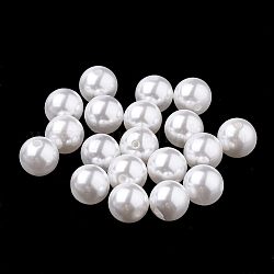 Umweltfreundliche Perlenperlen aus Kunststoffimitat, hoher Glanz, Klasse A, Hälfte gebohrt Perlen, Runde, weiß, 8 mm, Halb Loch: 1.4 mm