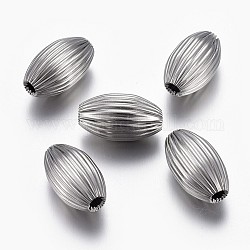 304 in acciaio inox perline ondulato, ovale, colore acciaio inossidabile, 16x9.5~10mm, Foro: 3 mm