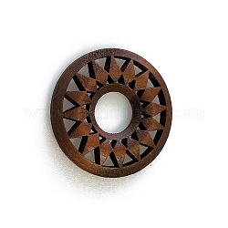 Colgantes de madera, para la fabricación de joyas de aretes, rosquilla con la flor, coco marrón, 35mm
