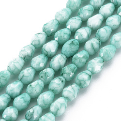 Hebras opacas de perlas de vidrio pintadas para hornear, piedras de imitación, facetados, lágrima, turquesa, 7.5x6mm, agujero: 1.2 mm, aproximamente 53~54 pcs / cadena, 15.75 pulgada ~ 15.94 pulgadas (40~40.5 cm)