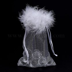 Organza Beutel Geschenkbeutel, mit Kordelzug und Feder, Schmuckbeutel Taschen, für Hochzeitsfeier Süßigkeiten Netzbeutel, Rechteck, weiß, 15x10.5x0.08 cm