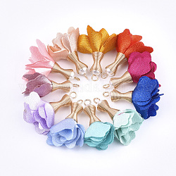 Iron Pendants, with Cloth and ABS Plastic Imitation Pearl, Flower, Golden, Mixed Color, 30~35x22~32mm, Hole: 1~4mm