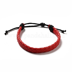 Pulseras de cordón trenzado de imitación de cuero pu para mujer., pulseras ajustables cuerda encerada, rojo, 3/8 pulgada (0.9 cm), diámetro interior: 2-3/8~3-1/2 pulgada (6.1~8.8 cm)