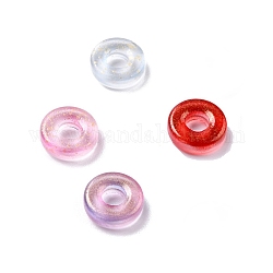 Frosted Glass Beads, with Glitter Powder, Disc/Flat Round, Mixed Color, 11x3mm, Hole: 4mm
