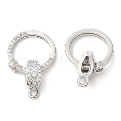 Brass Micro Pave Clear Cubic Zirconia Fold Over Clasps, Rings, Real Platinum Plated, 22mm