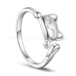 925 кольцо-манжета из стерлингового серебра Shegrace с родиевым покрытием, открытые кольца, С прекрасным котенком, Размер 8, платина, 18mmpacking размер: 53x53x37 мм