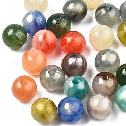 Opaque Acrylic Beads, Two Tone Color, with Glitter Powder, Round, Mixed Color, 11.5x11mm, Hole: 2mm, about 520pcs/500g