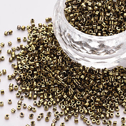 Plattierte GlasZylinderförmigperlen, Perlen, Metallic-Farben, Rundloch, dunkel Goldrute, 1.5~2x1~2 mm, Bohrung: 0.8 mm, ca. 8000 Stk. / Beutel, etwa 1 Pfund / Beutel