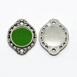 Conectores de eslabones de esmalte de aleación de tono plateado antiguo oval, verde, 18x15x1.5mm, agujero: 1 mm