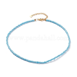 Runde Perlenketten aus Glasperlen, mit Messing-Crimpperlen und 304 Karabinerverschluss aus Edelstahl, golden, Licht Himmel blau, 14-5/8 Zoll (37 cm)