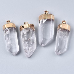 Décorations en cristal de quartz naturel, avec les accessoires en fer, pépites, plaqué or, 65~68x23~29x16~23mm