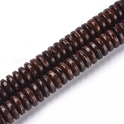 Perlas de coco hebras, plano y redondo, coco marrón, 8x2.5~3mm, agujero: 1.2 mm, aproximamente 109~112 pcs / cadena, 12.1~12.2 pulgada (30.7~31 cm)