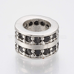 Perline zirconi micro pave  in ottone, perline con foro grande, colonna, nero, platino, 8.5x5.5mm, Foro: 5 mm