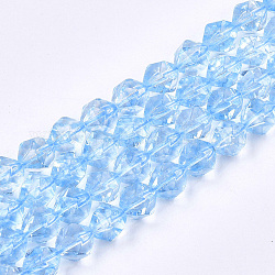 Synthetischen Quarzkristallperlen Stränge, sternförmige runde Perlen, gefärbt, facettiert, Licht Himmel blau, 8x7x7 mm, Bohrung: 1 mm, ca. 48 Stk. / Strang, 14.9 Zoll