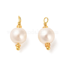 ABS Plastic Imitation Pearl Pendants, with Real 18K Gold Plated Rack Plating Brass Findings and Glass Seed Beads, Round Charm, WhiteSmoke, 16.5x8mm, Hole: 1.6mm