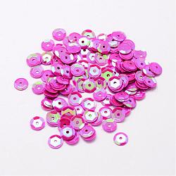Perles de paillette en plastique, perles de paillettes semi-calottes, le trou central, fuchsia, 8x0.5mm, Trou: 1mm