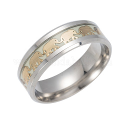 201 Stainless Steel Wide Band Finger Rings, Luminous, Elephant, Size 8, Stainless Steel Color, 18.2mm