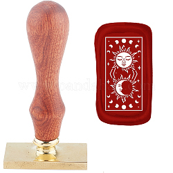 Wax Seal Stamp Set, Sealing Wax Stamp Solid Brass Head,  Wood Handle Retro Brass Stamp Kit Removable, for Envelopes Invitations, Gift Card, Rectangle, Tarot Theme Pattern, 9x4.5x2.3cm
