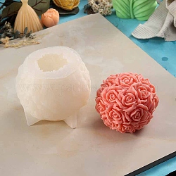 Rose Flower Ball Candle Molds, DIY Food Grade Silicone Molds, for Rose Bouquet Scented Candle Making, White, 11.5x9.65cm