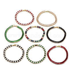 Bracelets à chaîne en laiton plaqué micro pavé de zircone cubique, avec fermoirs déployants, Plaqué longue durée, couleur mixte, 7-5/8x1/4 pouce (19.3x0.6 cm)
