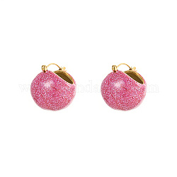 304 Stainless Steel Round Ball Hoop Earrings, with Resin, Hot Pink, 21.5x20mm