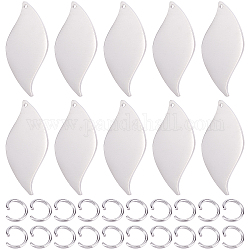 DICOSMETIC 30Pcs Stainless Steel Stamping Tag Charms Blank Leaf Charms Pendants with 30Pcs Jump Rings for DIY Necklace Bracelet and Jewelry Making Craft, Hole: 1.2mm