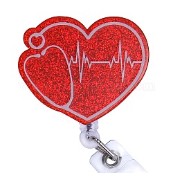 Катушка для значков из блестящего акрила и АБС-пластика, выдвижной держатель для бейджа, сердце, 90 мм, Сердце: 40x48 mm