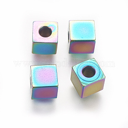 Revestimiento iónico (ip) 304 perlas de acero inoxidable, cubo, color del arco iris, 6x6x6mm, agujero: 2.8 mm