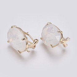 Accessoires de puces d'oreilles en verre à facettes, avec boucle, accessoires en laiton plaqué or clair, ovale, clair, 20x15.5x6~6.5mm, trou: 1.2 mm, broches: 0.7 mm