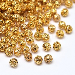 Ovale Hohlperlen aus Messing, Bleifrei und Cadmiumfrei und Nickel frei, golden, 4 mm, Bohrung: 1 mm