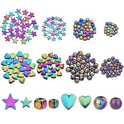 240 pièces 8 style galvanoplastie perles d'hématite synthétique non magnétiques, étoile & coeur & rond & cube, 30 pièces / style