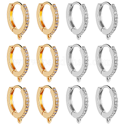 Beebeecraft 12Pcs 2 Colors Brass Micro Pave Clear Cubic Zirconia Hoop Earring Findings, with Horizontal Loops, Long-Lasting Plated, Platinum & Golden, 15x14x2mm, Hole: 1mm, Pin: 1mm, 6pcs/color
