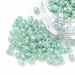 Perles de rocaille en verre, Ceylan, ronde, Aqua, 3mm, Trou: 1mm, environ 2222 pcs/100 g