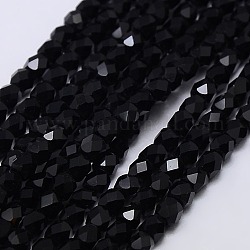 Hilos de abalorios de vidrio, facetados, oval, negro, 3mm, agujero: 1 mm, aproximamente 150 pcs / cadena, 13.8 pulgada