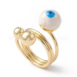 Anillos de dedo redondos de esmalte con mal de ojo, anillo de estilo envolvente de latón chapado en oro real de 18k para mujer, blanco, 5.5~19.5mm, diámetro interior: 18 mm