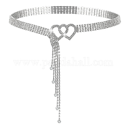 Ceinture de chaîne de tasse en strass de verre de fer avec boucle de coeur en laiton, ceinture étincelante pour la décoration de robe chemise, grises , 47-1/8 pouce (119.6 cm)